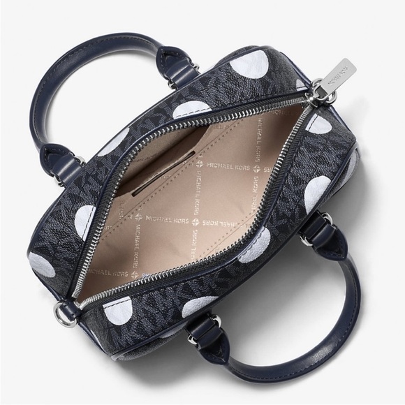 Michael Kors Thompson Extra-Small Polka Dot Signature Logo Satchel Bag Navy Blue - Picture 9 of 10